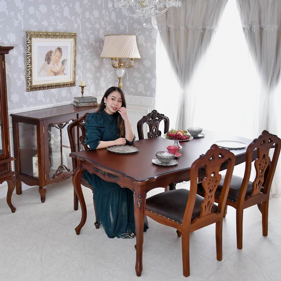 英国調 クイーンアン様式 ダイニングセット5P ブラウン 幅170cm