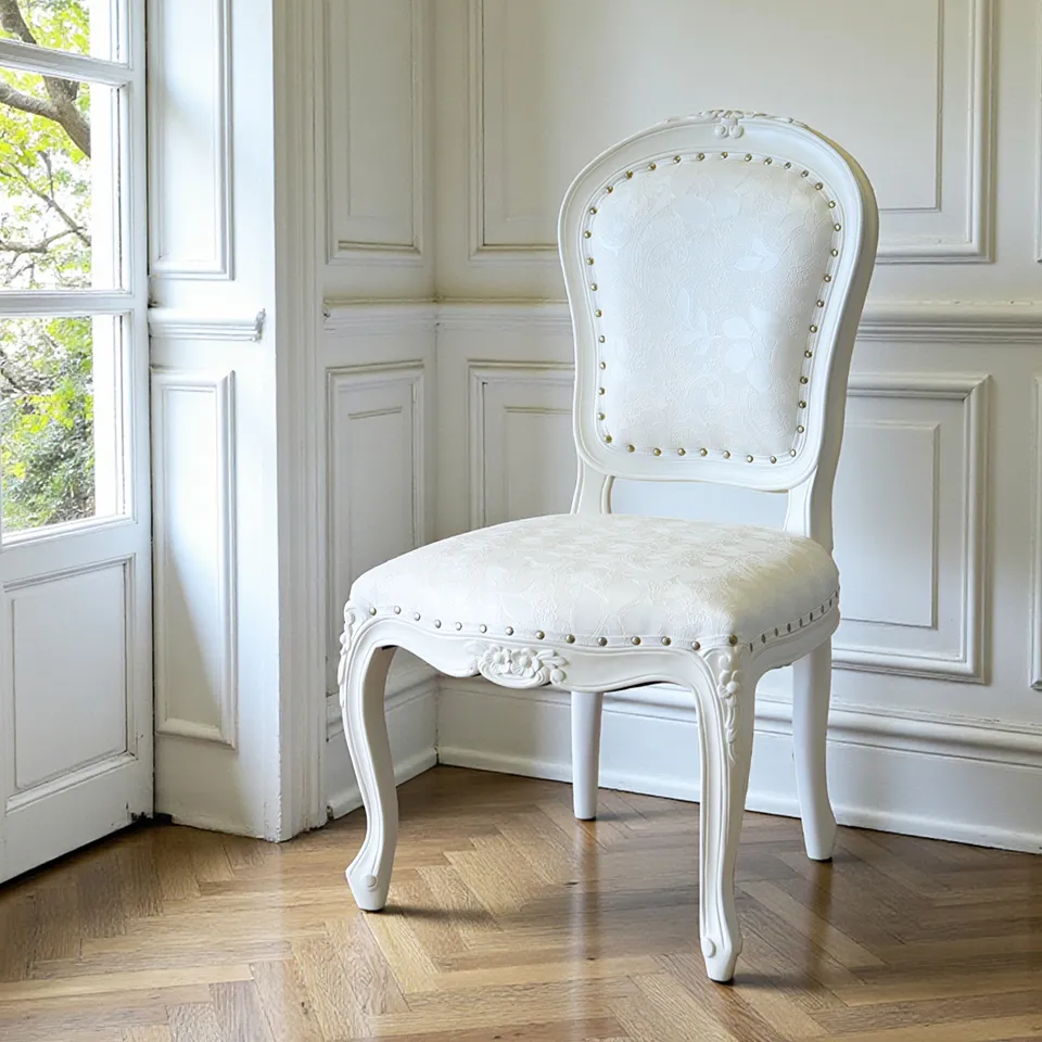 ロココ調 ダイニングチェア ホワイト アイボリー 幅55cm 猫脚 ｜ロココ