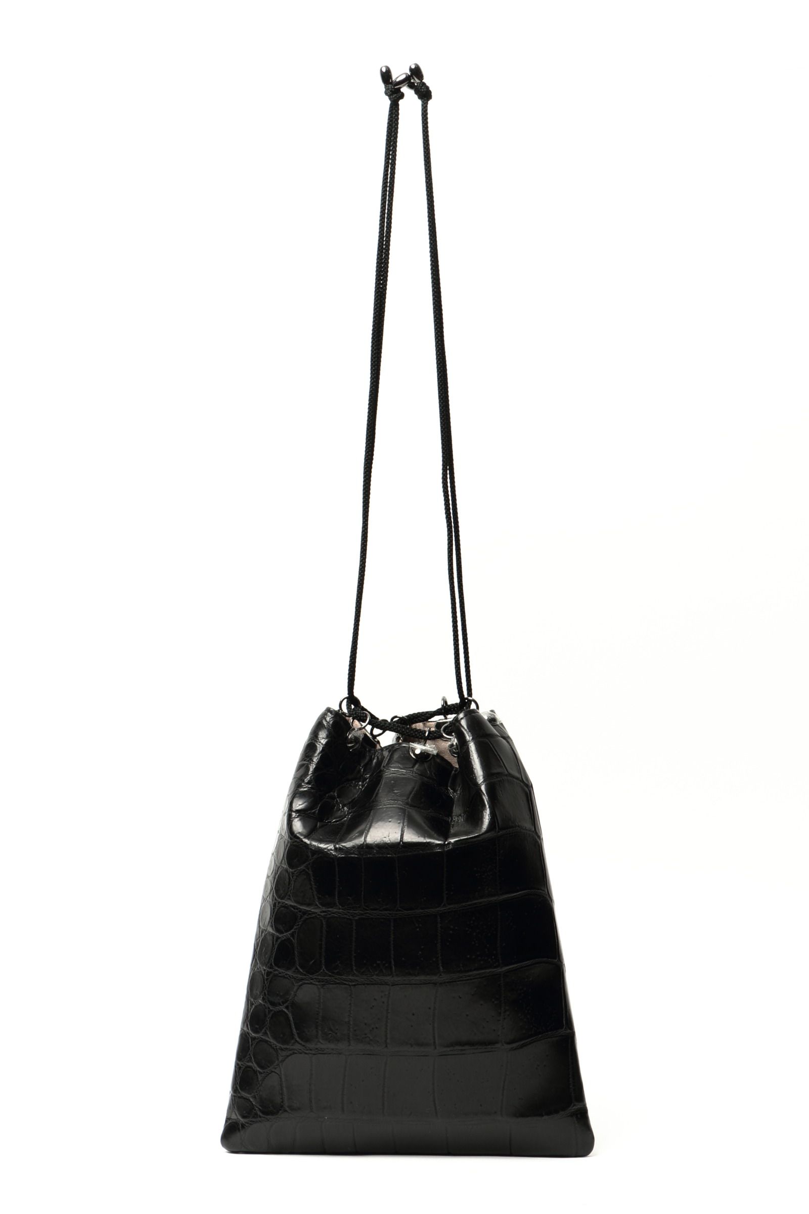 ZAO - マットラージクロコ (ノバギニア) 巾着 バッグ / ブラック