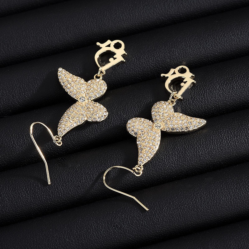 ディオールハイブランドピアス キラキラ 精緻な蝶タイプ イヤリング