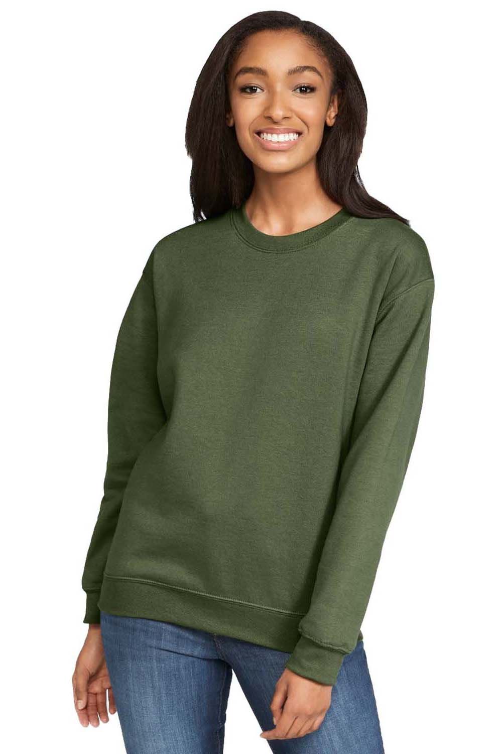 Gildan SF000 Mens Military Green Softstyle Crewneck Sweatshirt