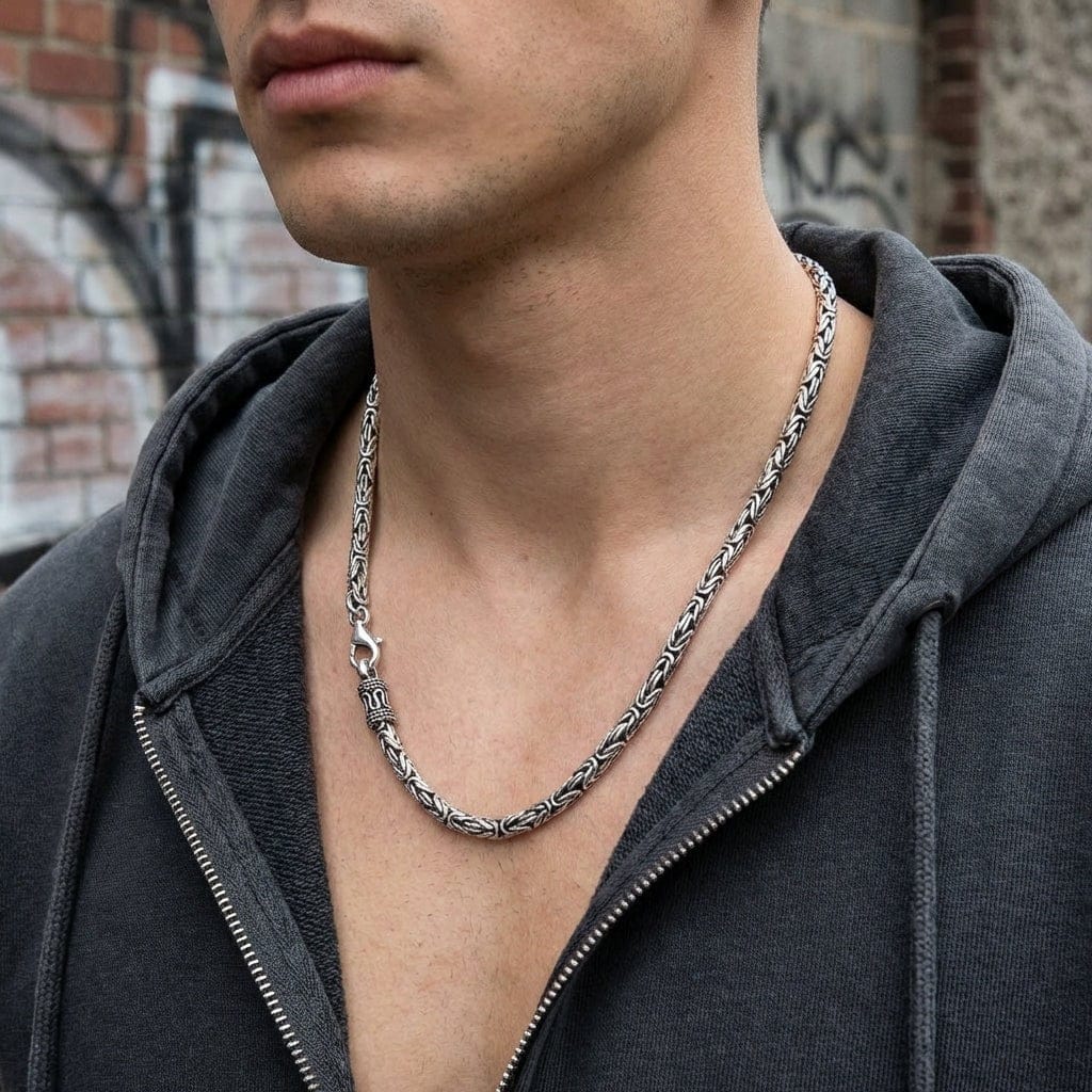 3mm スターリングシルバー ビザンチンネックレス | Bikerringshop