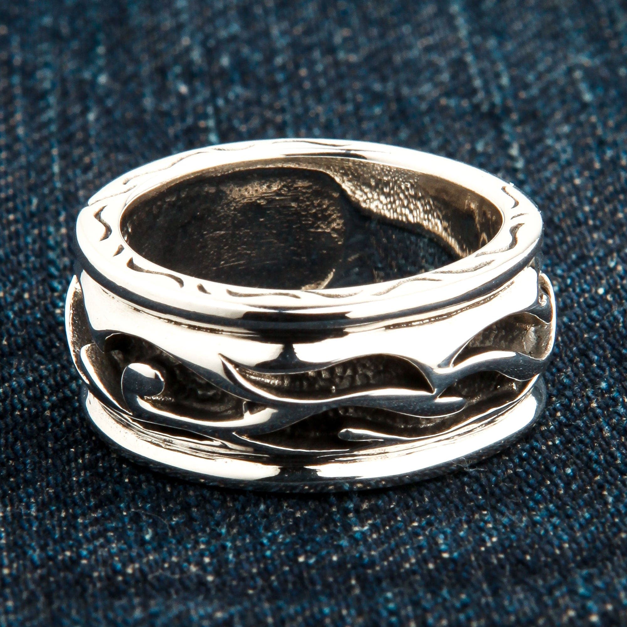 トライバル スターリングシルバー メンズ バンド リング - Bikerringshop