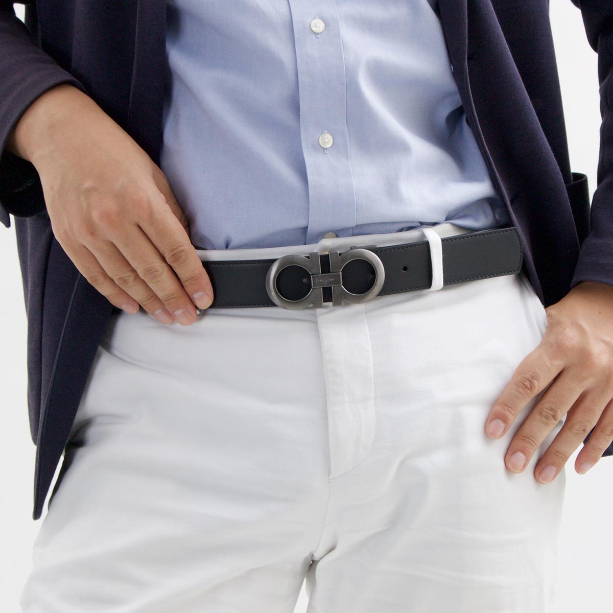 フェラガモ ベルト メンズ ダブル ガンチーニ リバーシブル ブラック