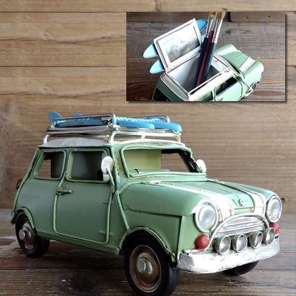 ブリキの車 ペンスタンド キャリングカーミニクーパー・クラシックミニ