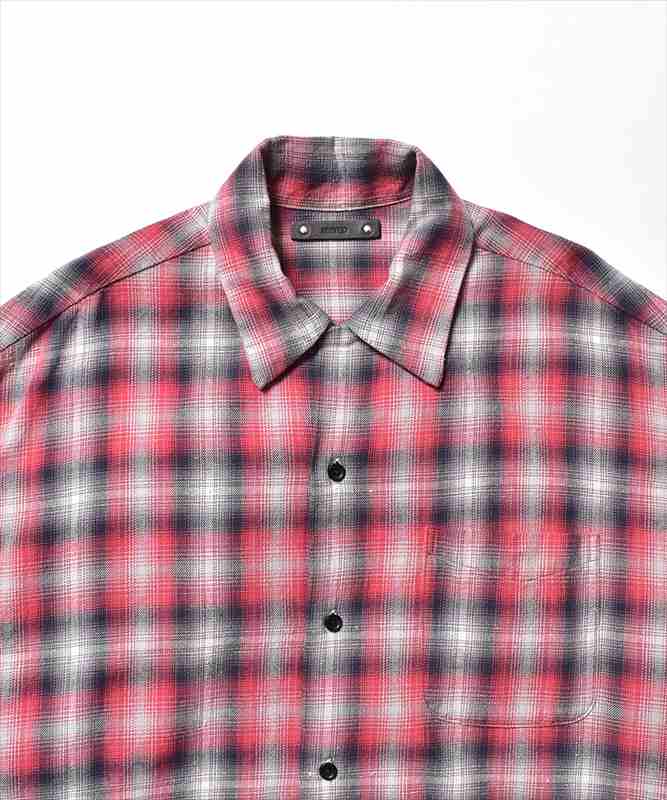 MINEDENIM V.Nep Check Flannel Open Collar Shirt (Red)