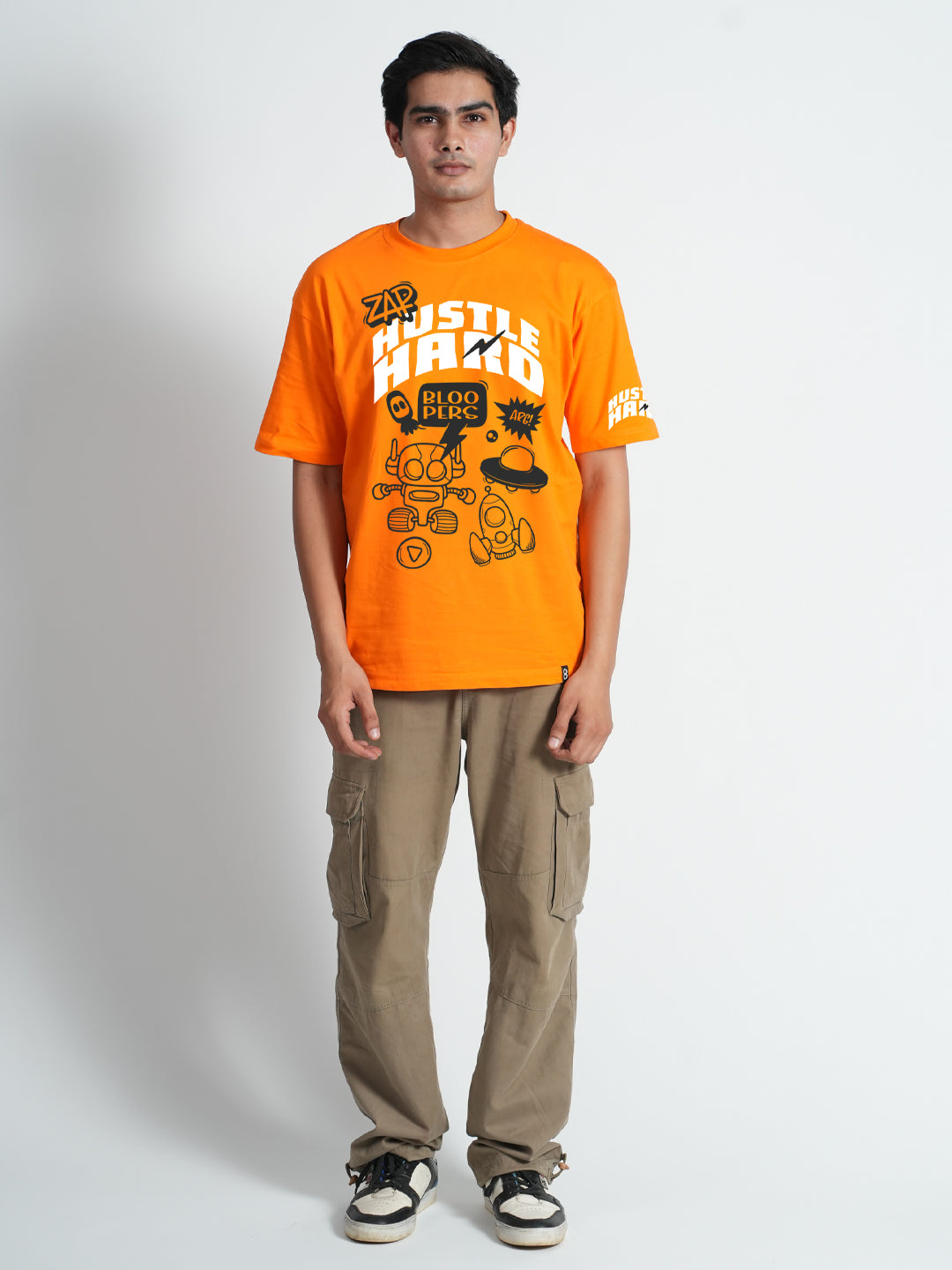 Hustle Hard Orange Oversized Drop shoulder T-shirt for Mens – Bloopers