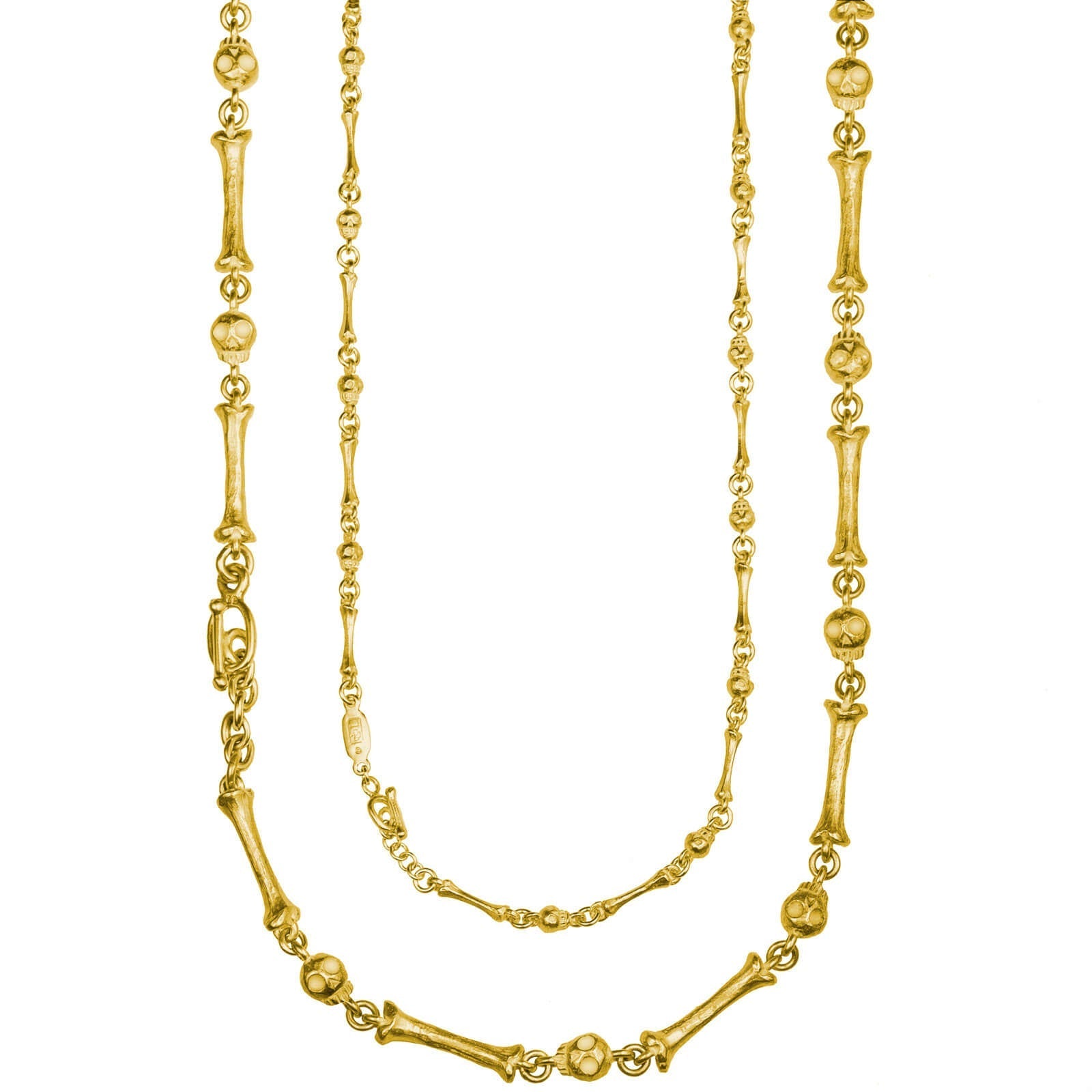 18k Yellow Gold Jumbo Pirate Skull & Bones Chain Link Necklace