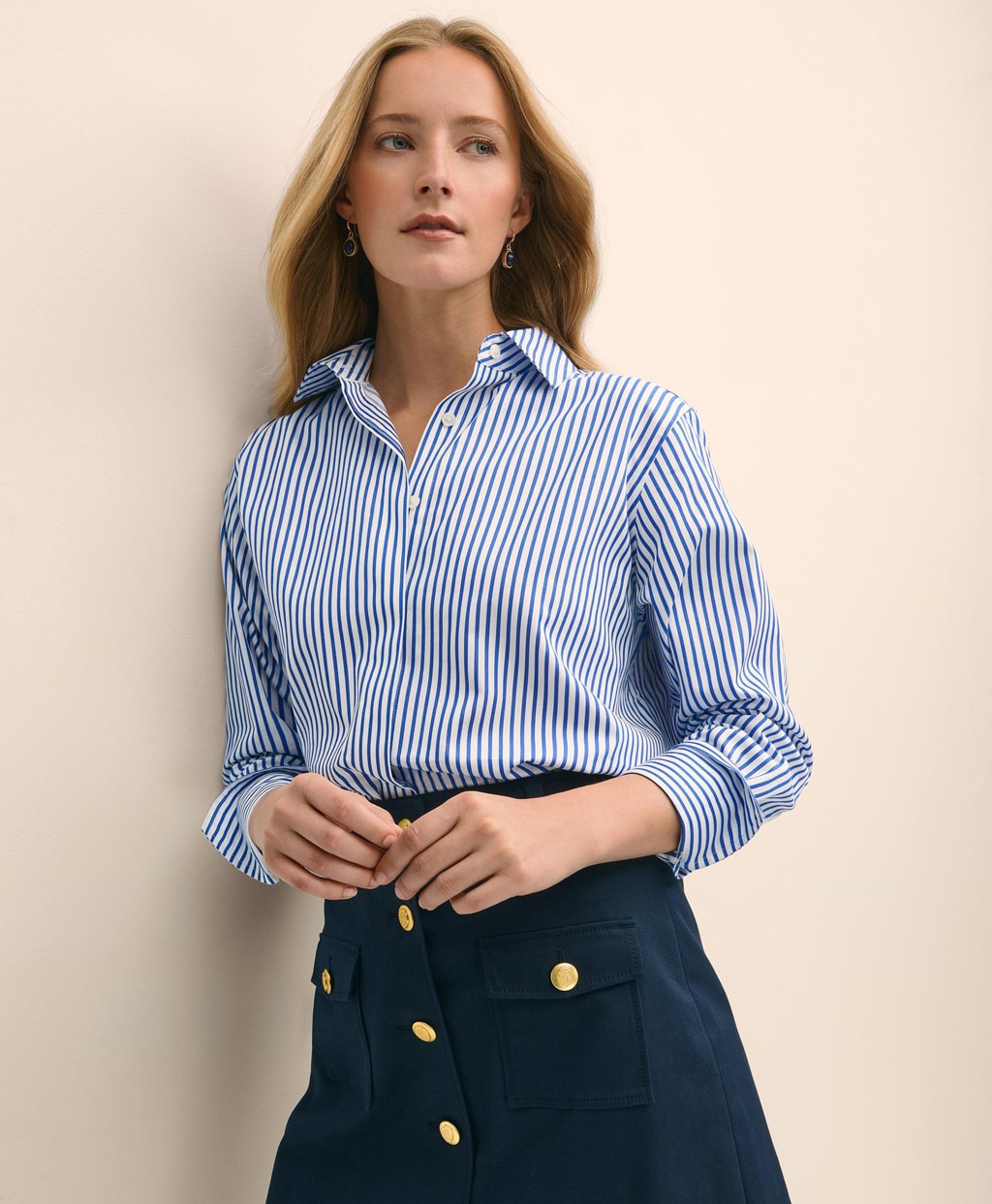 スーピマコットンサテン リラックスフィット ストライプシャツ