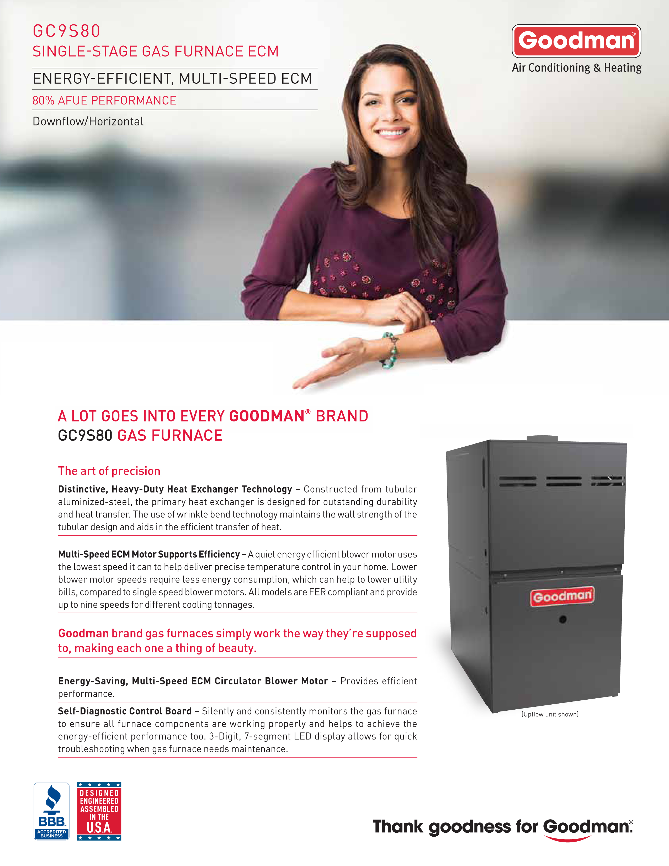 90152 | Goodman 80% Single Stage 60K BTU Gas Furnace,