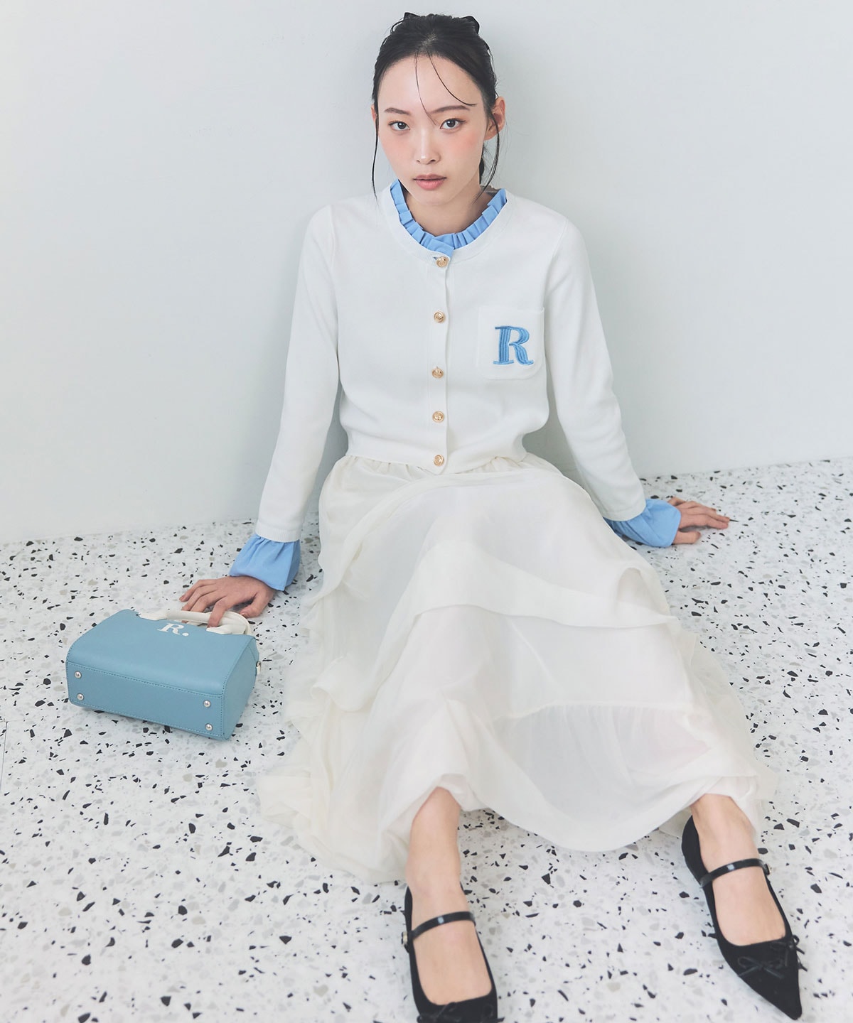 タックバルーンボリュームシフォンロングスカート(F オフホワイト