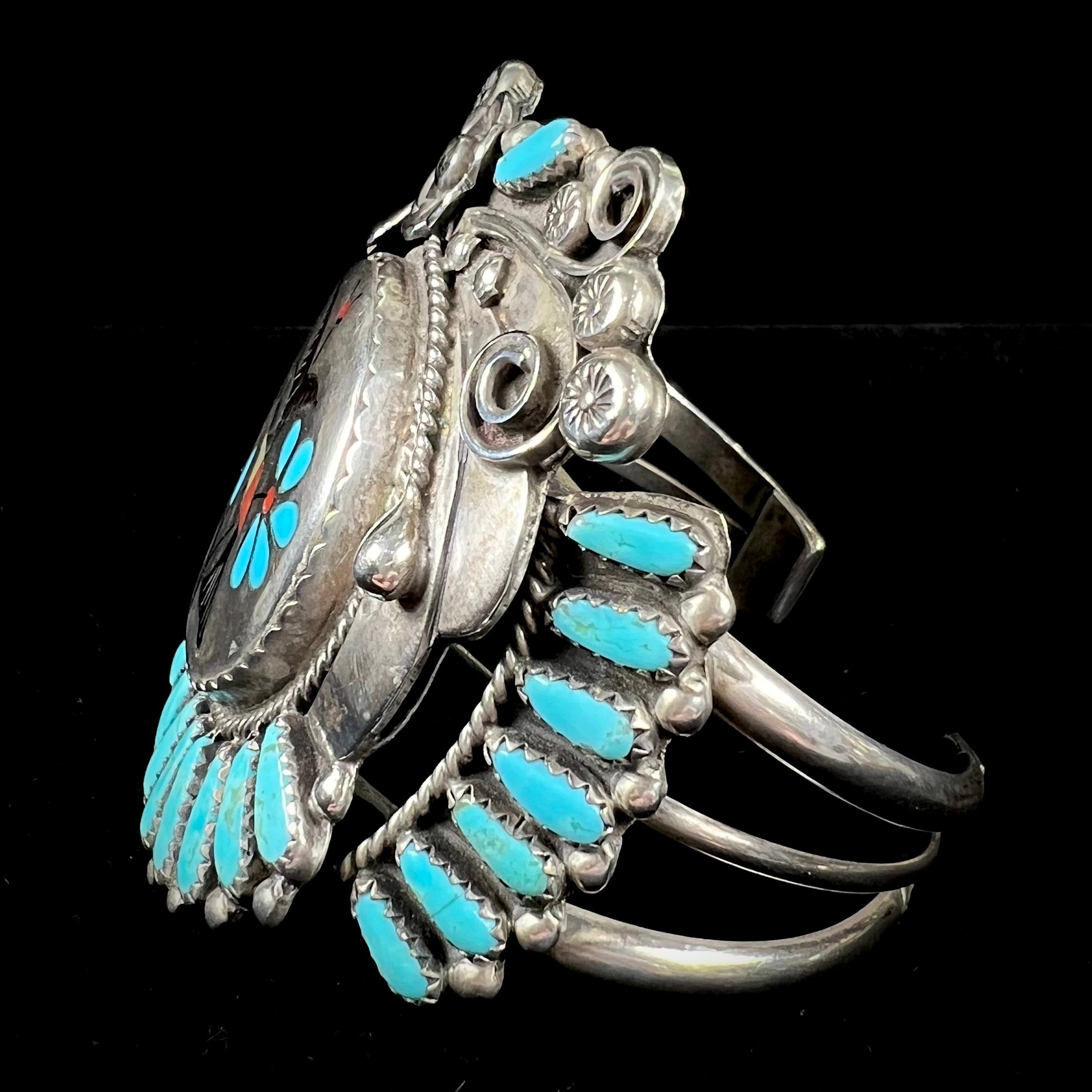 Leo Harvey Unisex Navajo Bird Inlay Cuff Bracelet, c.1970's