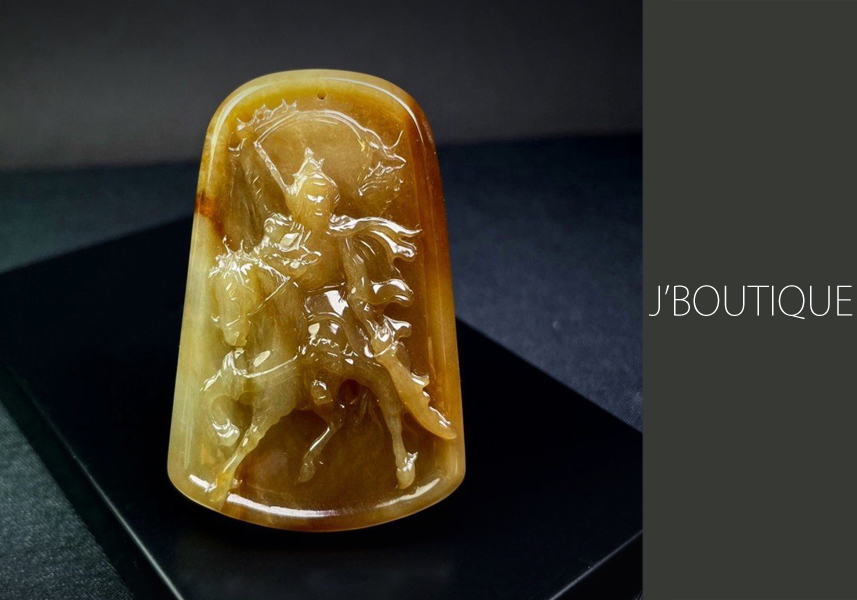 ミャンマー産天然無処理翡翠 関公 吉祥 オーナメント 手石 ペンダント