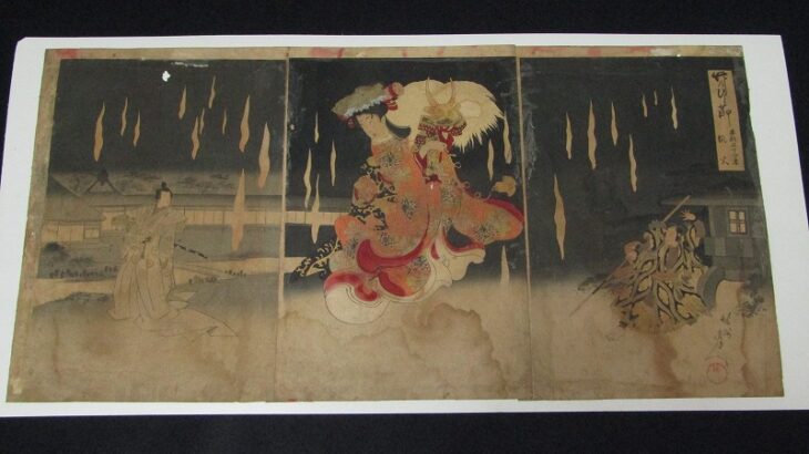 楊洲周延「竹のひと節 本朝二十四孝 狐火」浮世絵 錦絵 木版画 ｜骨董