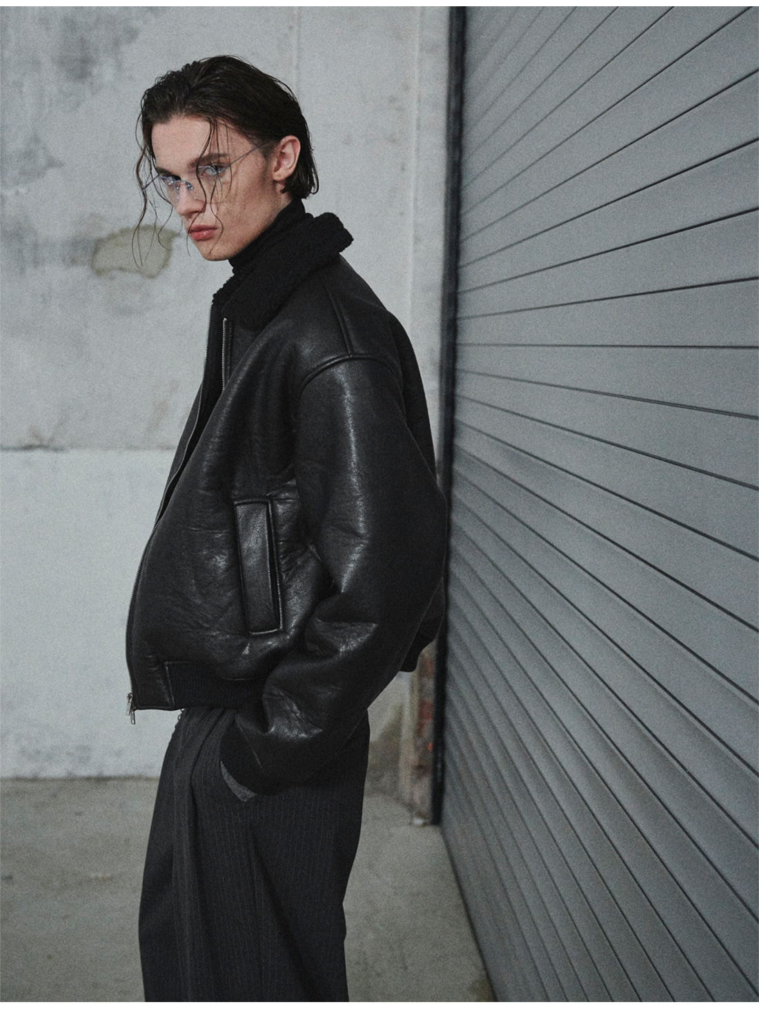 MUSINSA公式 | GLW ヴィンテージムートンバイカージャケットブラック