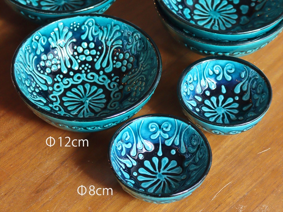 トルコ製 ボウル (手書きキュタフヤ陶器) φ12cm フィルゼ イエシル