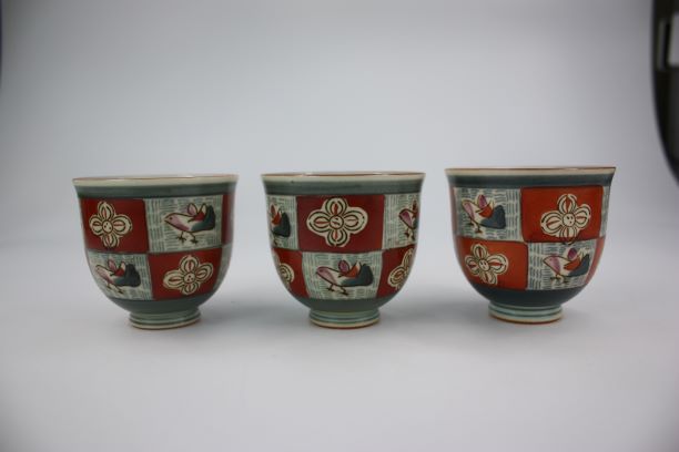 茶道具・古道具・茶事・待合・寄付・京焼・汲出・色絵汲出碗三個・俊山