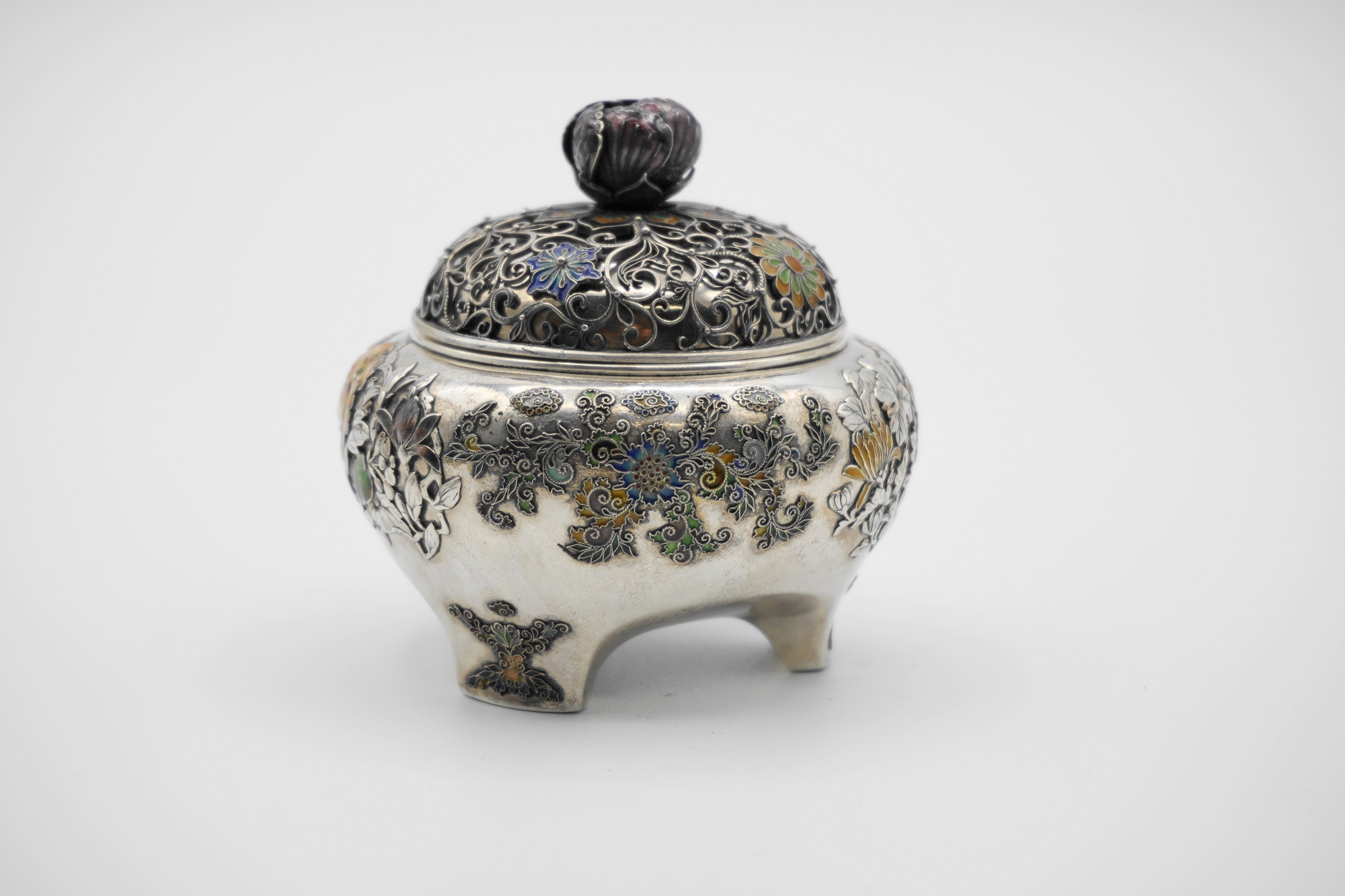 根本製 銀七宝 花図香炉 | 明治工芸・明治金工の販売専門店ならGallery尚