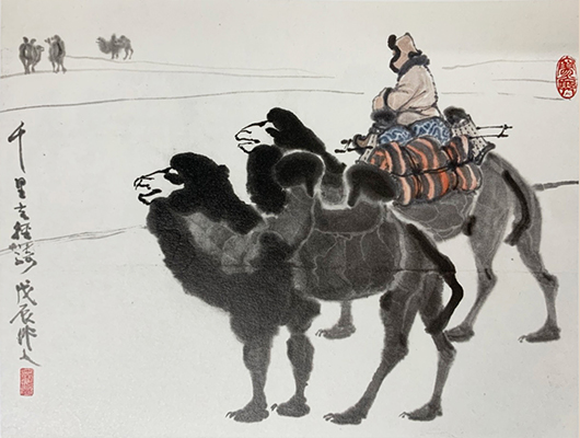 ☆4中国美術☆呉作人、版画/水墨画〔牛図奮進〕