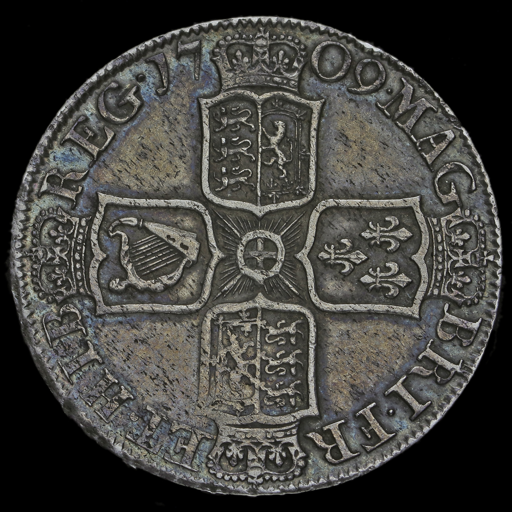 1709 Queen Anne Early Milled Silver Octavo Half Crown GVF+