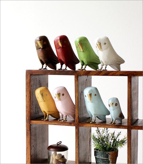 ふくろう フクロウ 梟 置物 かわいい おしゃれ 木製 オブジェ 手のひら