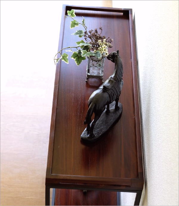 コンソールテーブル 玄関 花台 木製 棚付き 2段 ワイド 天然木 無垢材