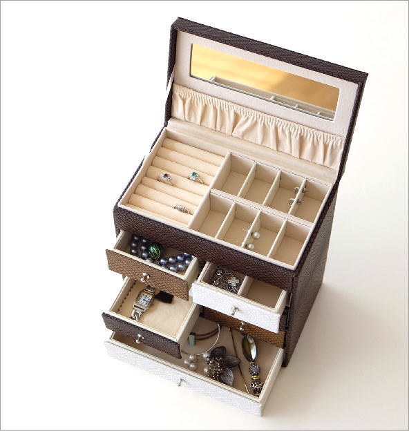 ジュエリーボックス 大容量 可愛い 引き出し アンティーク ミラー