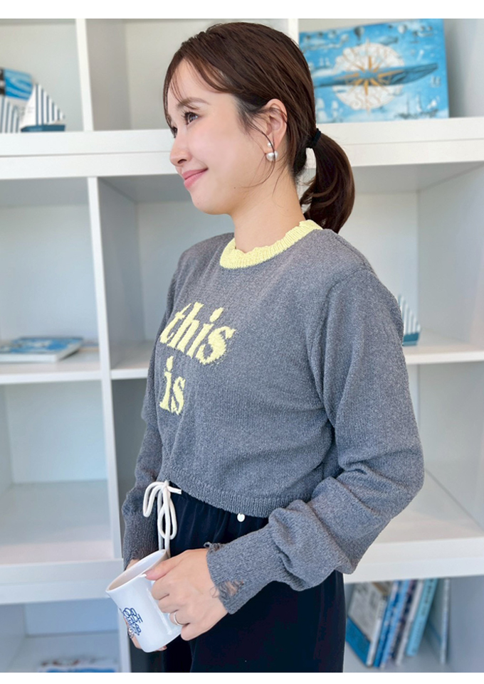 配色ロゴショート丈ニット【7f-831-05821】