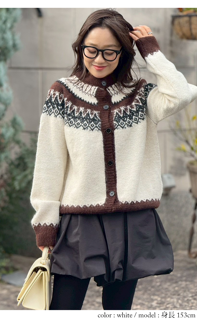 ノルディック柄ニットカーディガン【7f-831-06089】