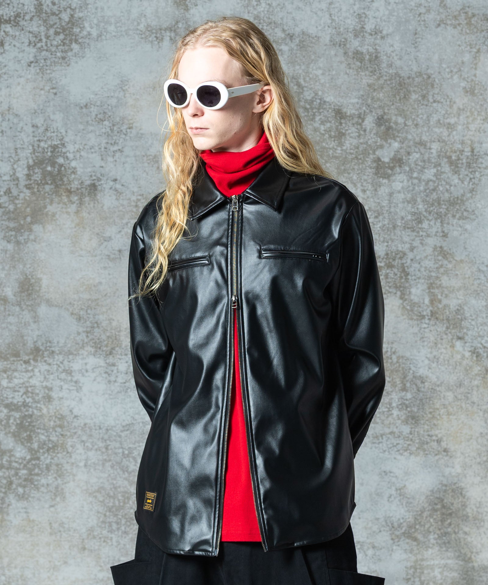 GB0325/SH06 : Synth Leather Shirt / シンセレザーシャツ | glamb