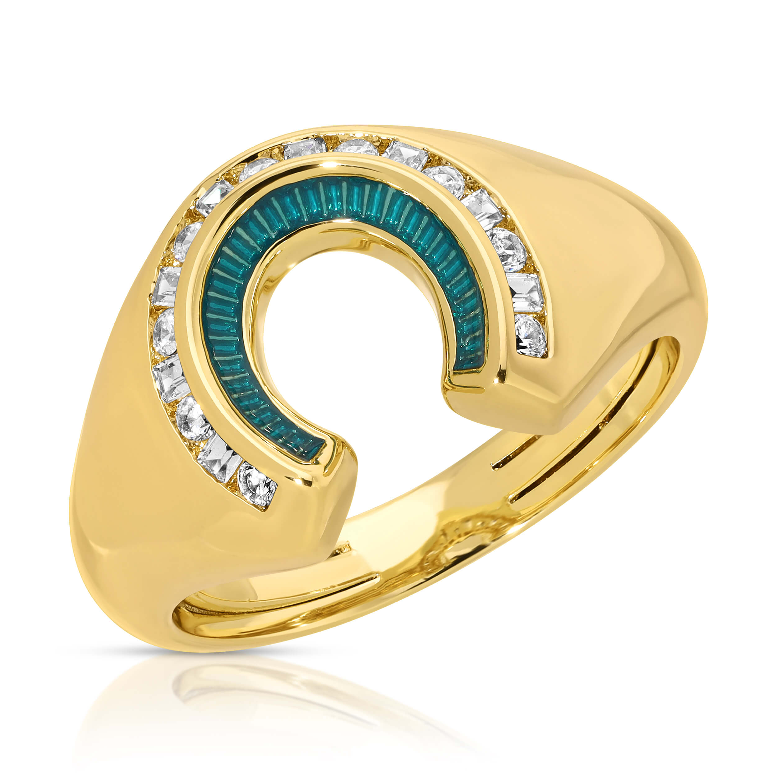 Good Fortune Horseshoe Signet Ring- Teal - Glamrocks
