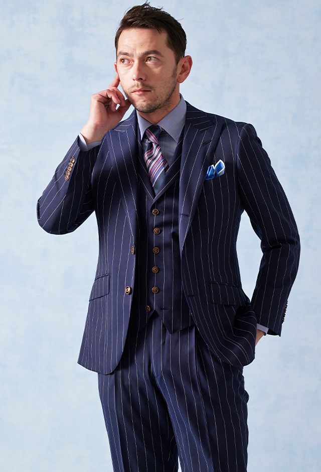 ネイビースーツ・ストライプのコーディネート（DRAGO）｜A4400-377-03