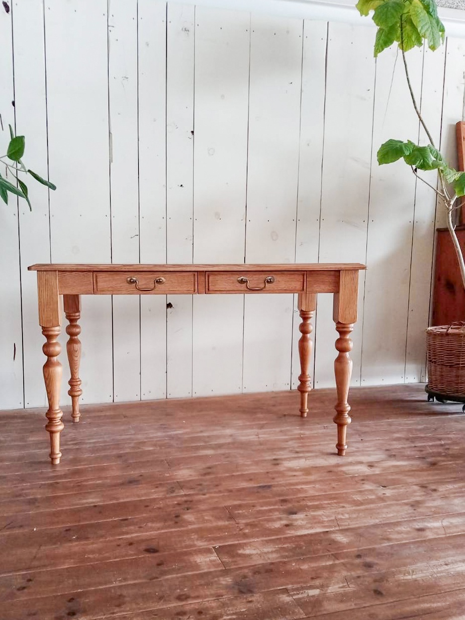 引き出し付きアンティークテーブルW1200オーダーメイドろくろ足