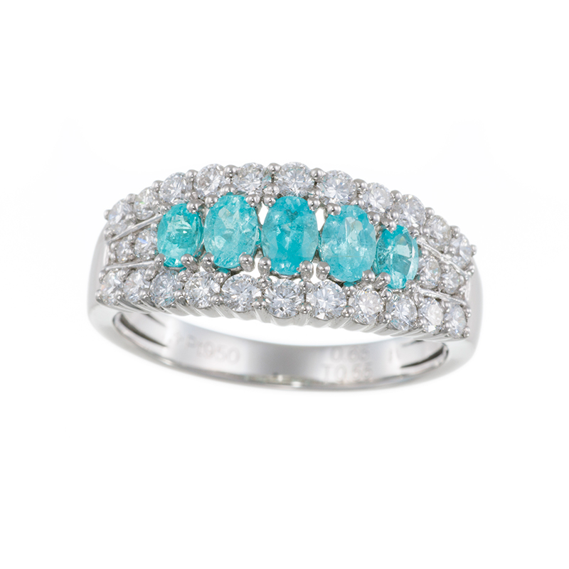 GSTV PT950 ブラジル産パライバトルマリン ダイヤ リング PRT 約0.55ct