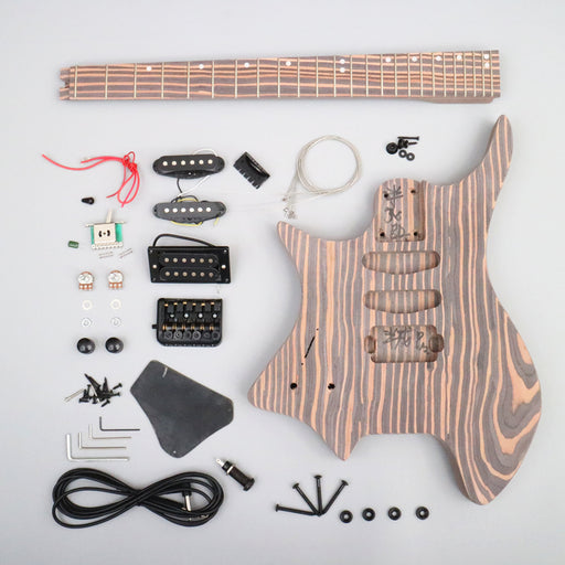 Headless Left-Handed All Zebrawood DIY Electric Guitar Kit (ZQN