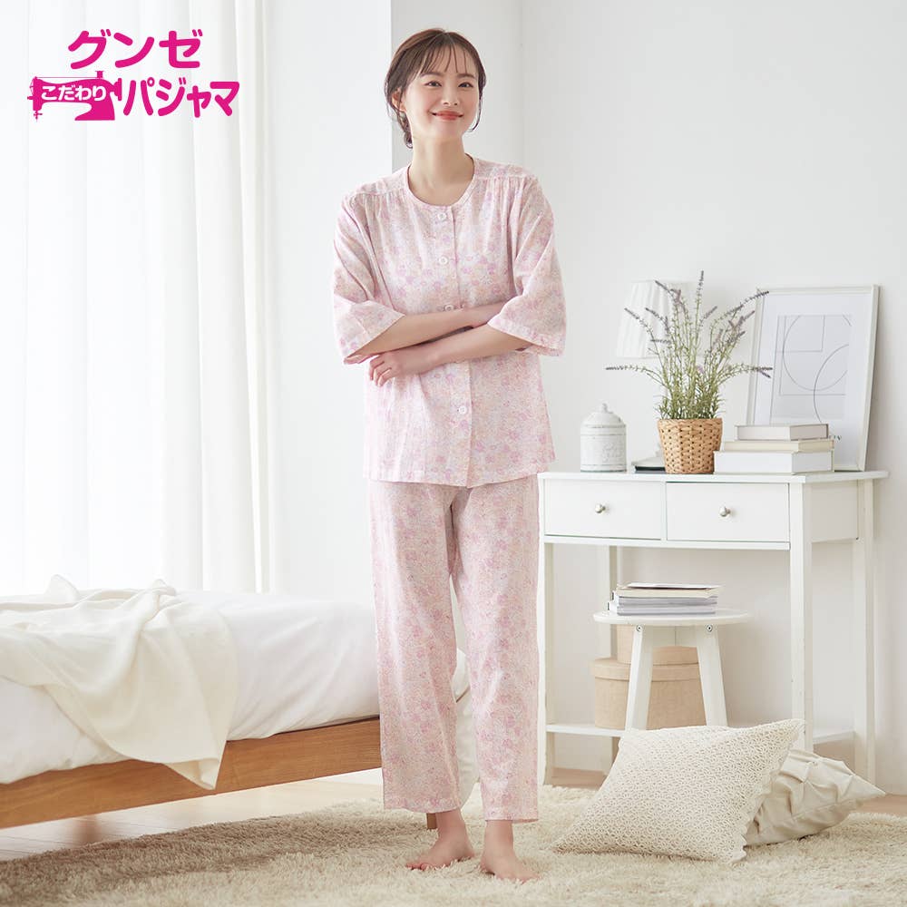 綿100％ 楊柳 パジャマ 7分袖長パンツ TP3065 :レディース パジャマ