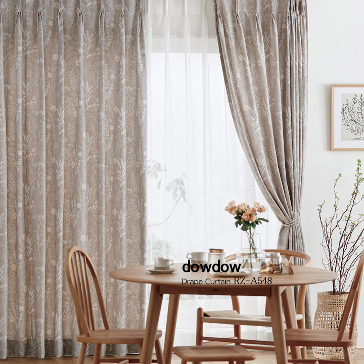 アメリカン カントリー】素朴な草花柄プリントのドレープカーテン【RZ