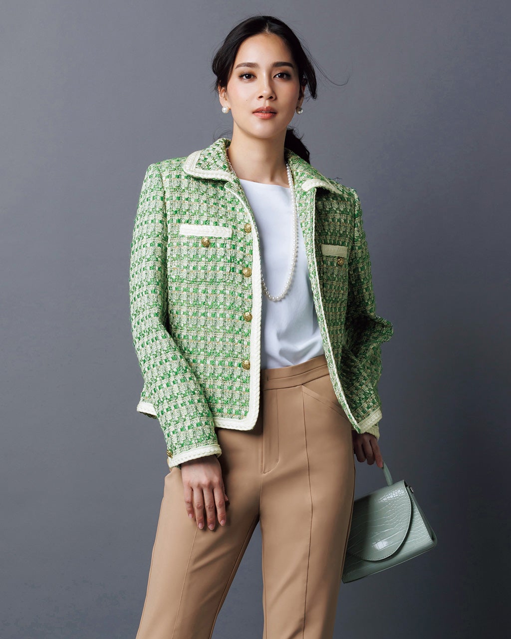 カラーツイード・衿付きジャケット/DoCLASSE