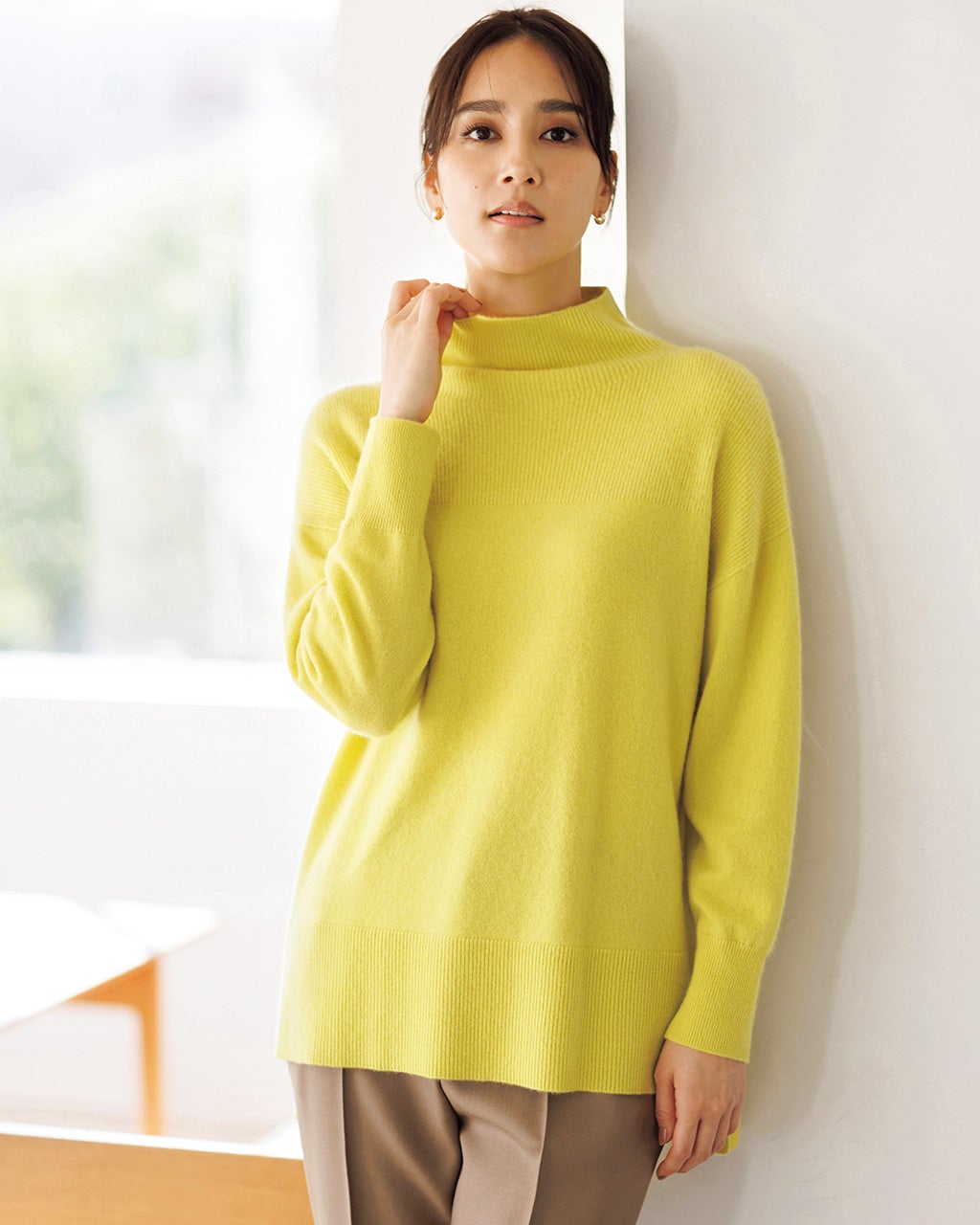 プレミアムカシミヤ・切替ハイネックセーター/DoCLASSE