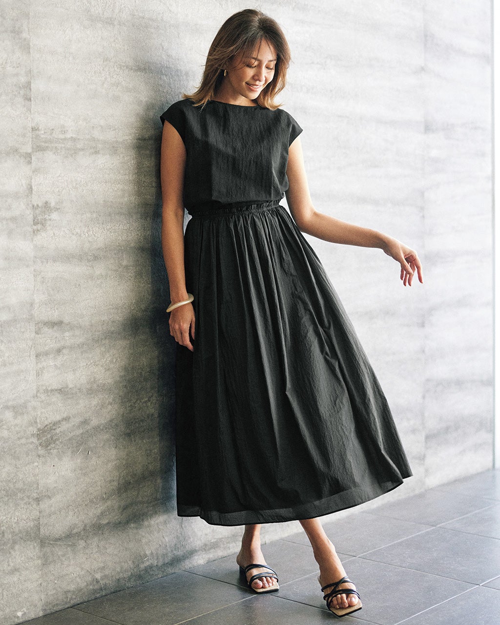 シアー＆グログラン・ギャザーワンピース/DoCLASSE