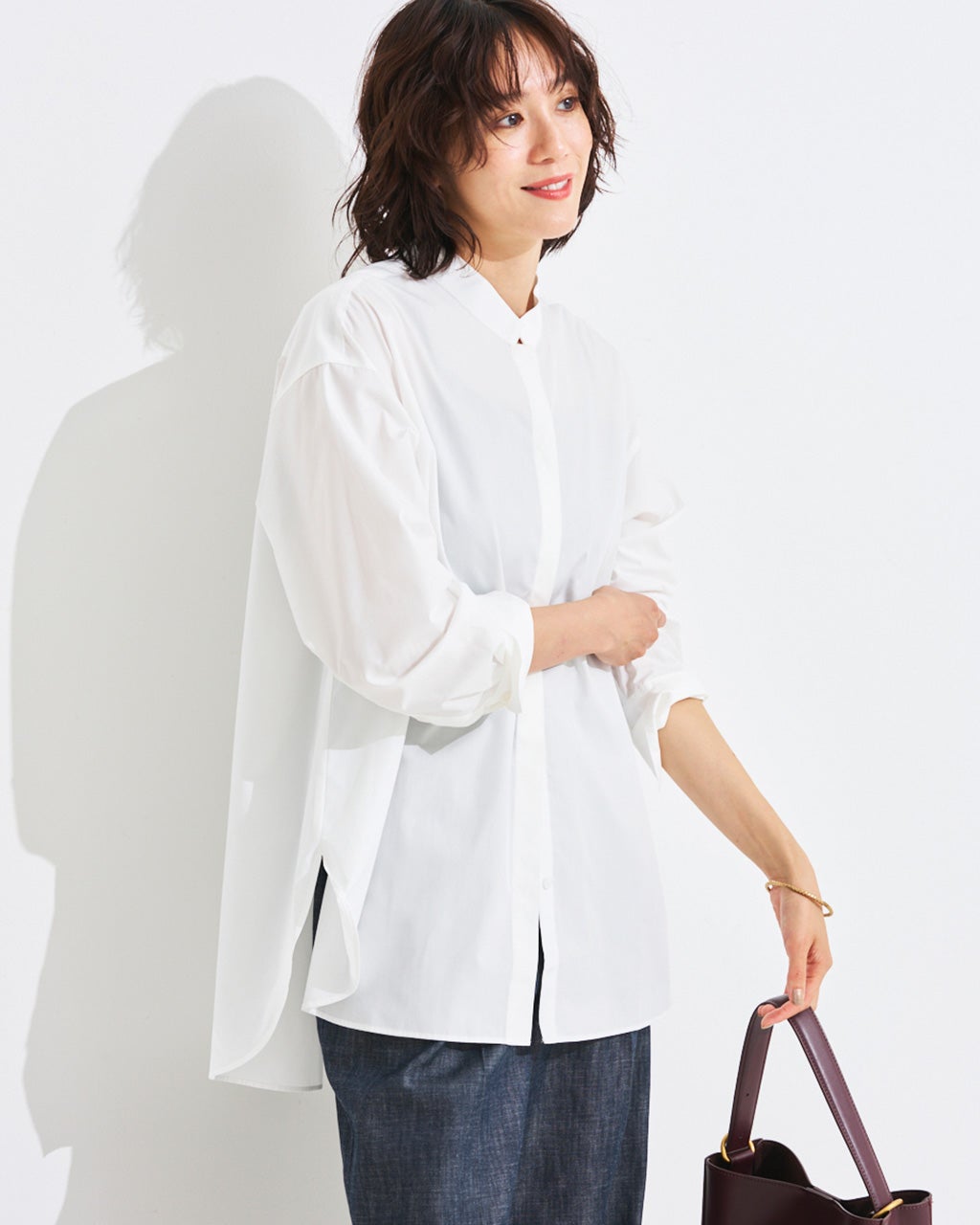 グログラン使い・スタンドカラーロングシャツ/DoCLASSE