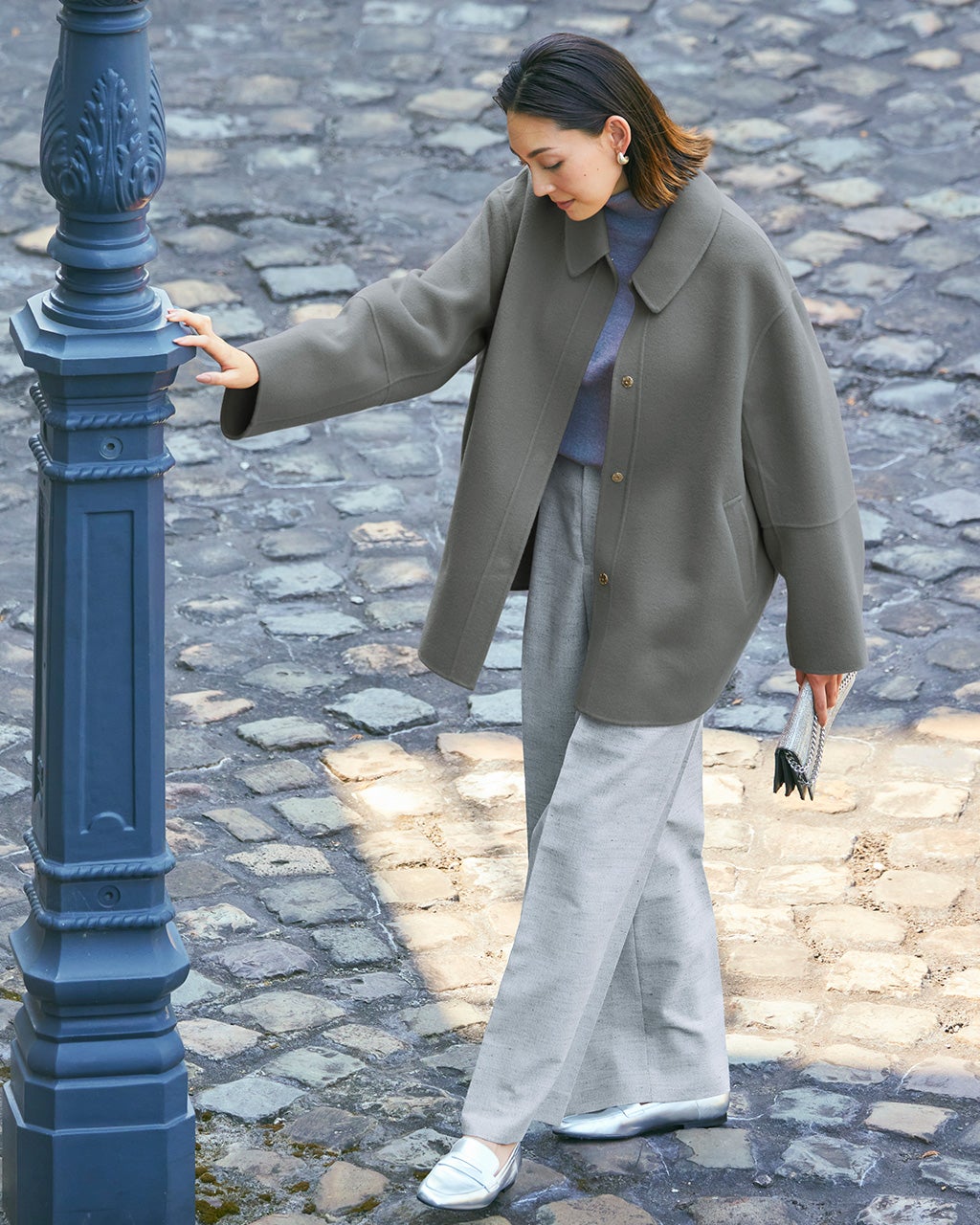 カシミヤ混ウールリバー・2WAYショートコート/DoCLASSE