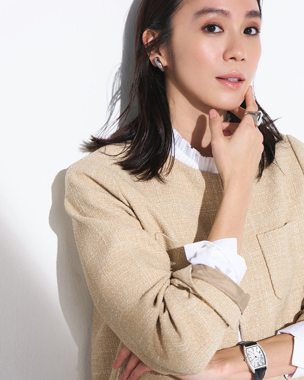 レディース ジャケット・羽織り・ジレ（ノーカラー）（ベージュ）一覧