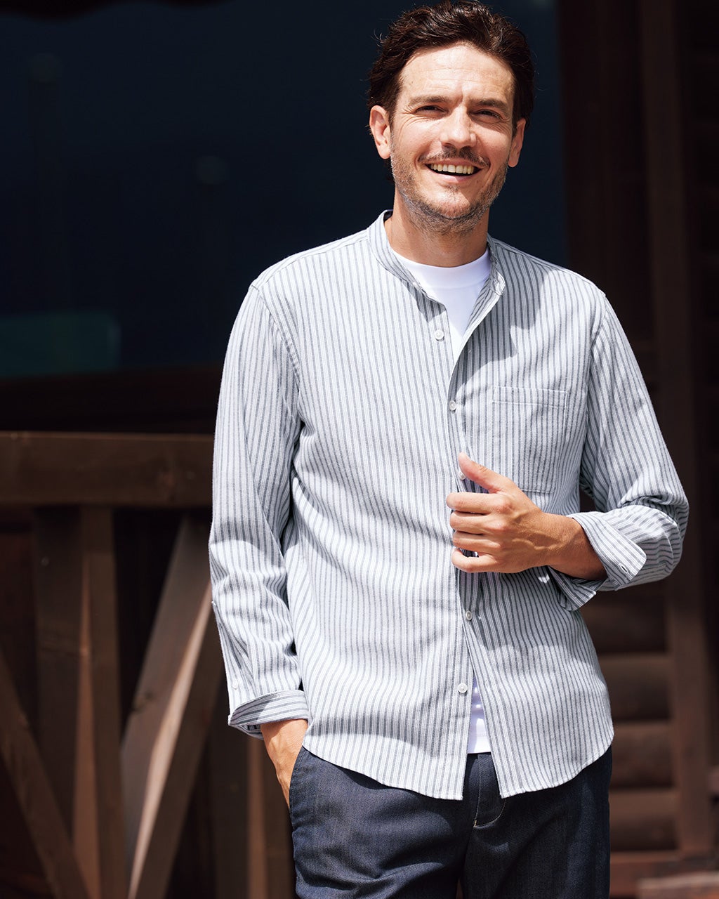 両面起毛フランネル スタンドカラーシャツ/DoCLASSE