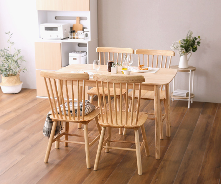 ラバーウッド ダイニング5点セット(テーブル＋チェア4脚) 120cm幅