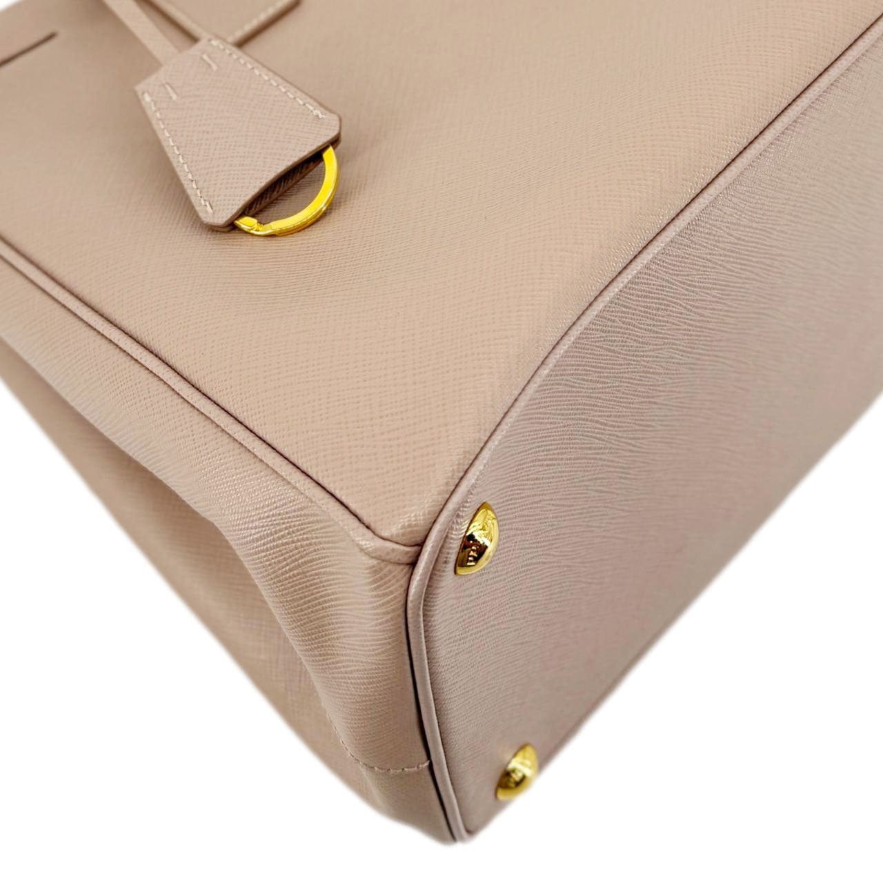 PRADA Galleria Double Zip Saffiano Leather Top Handle Tote Bag Beige