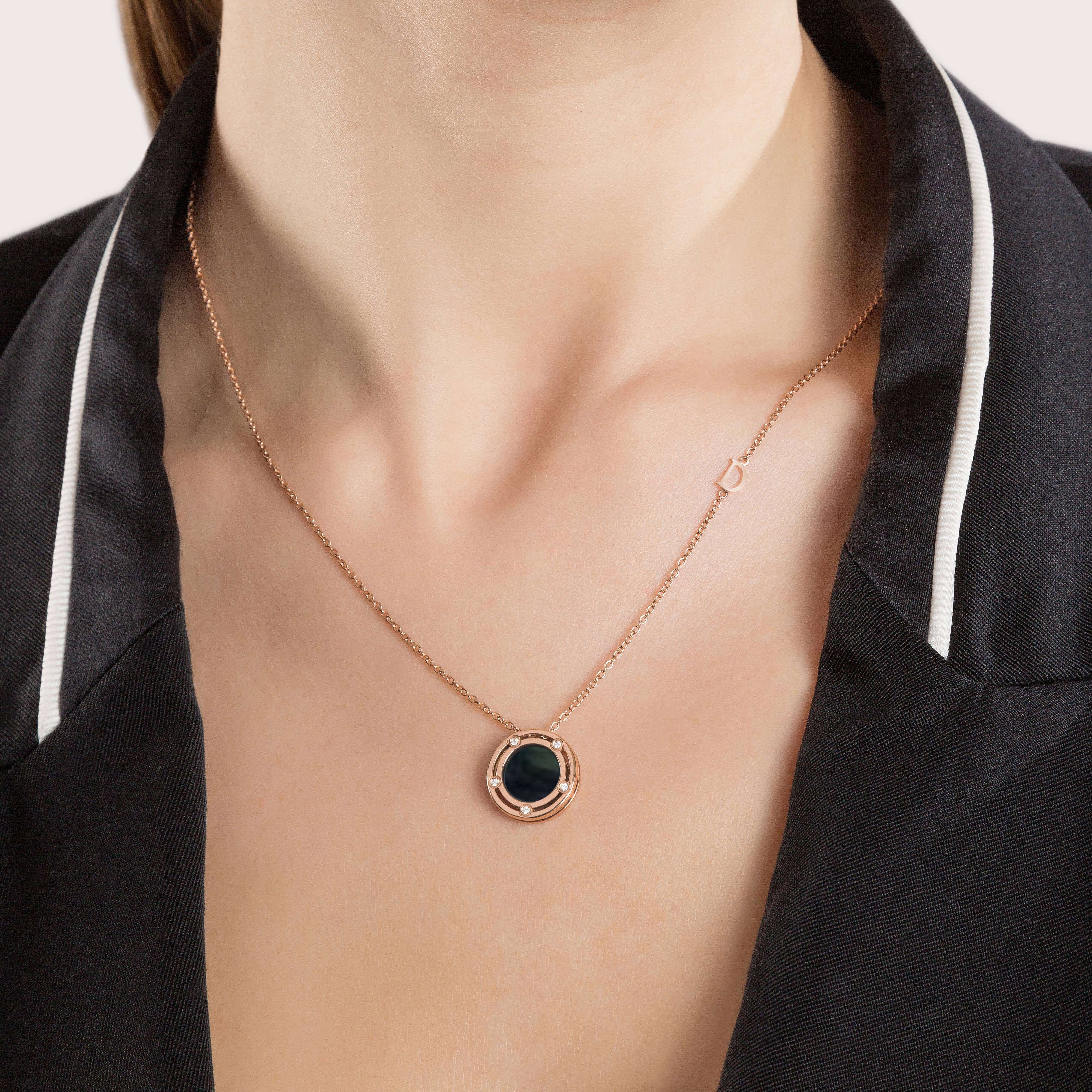 ピンクゴールド、ダイヤモンド、オニキス ネックレス - Damiani D.SIDE