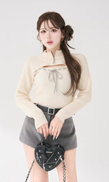 ステッチリボンオープンニットトップス – Darich (ダーリッチ)