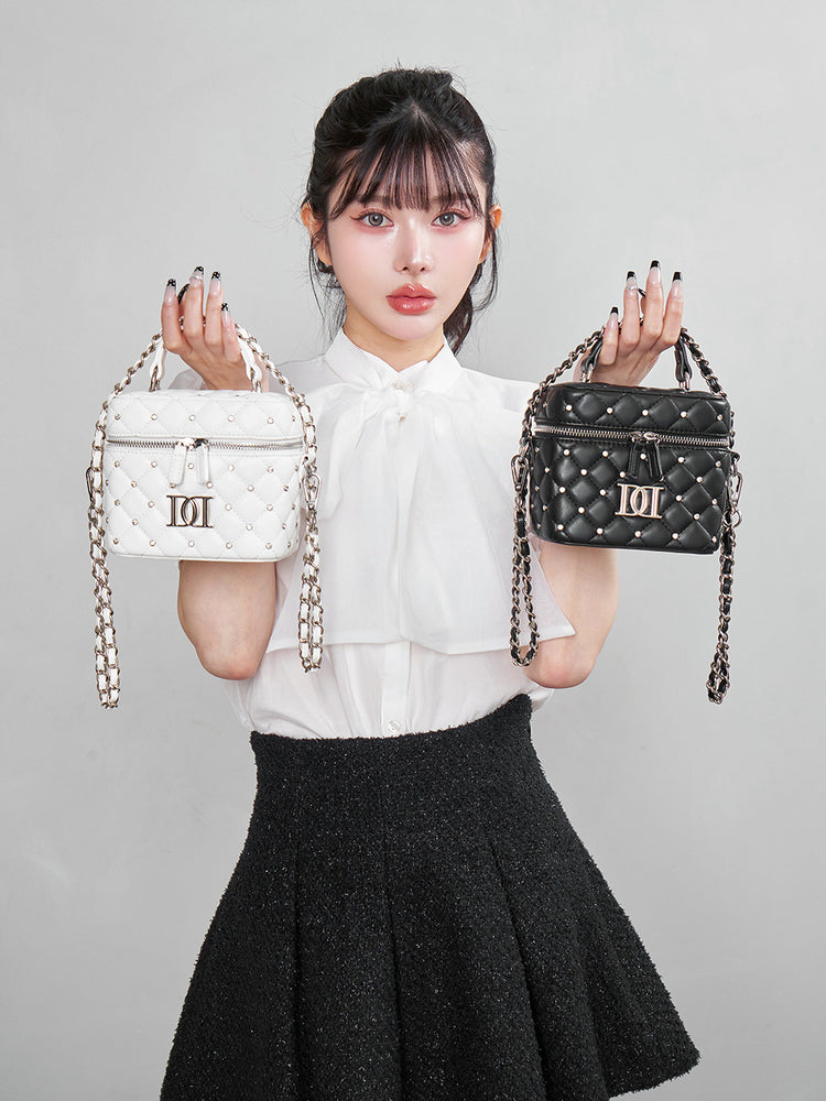 ダーリッチ キルティングビジュースクエア ミニバック ピンク-HANZAGI