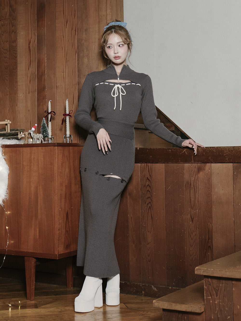 ステッチリボンオープンニットトップス – Darich (ダーリッチ)